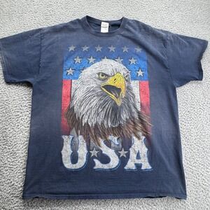 Fruit of the Loom USA Eagle Graphic T Shirt Men's XL Navy Blue Burnout‎